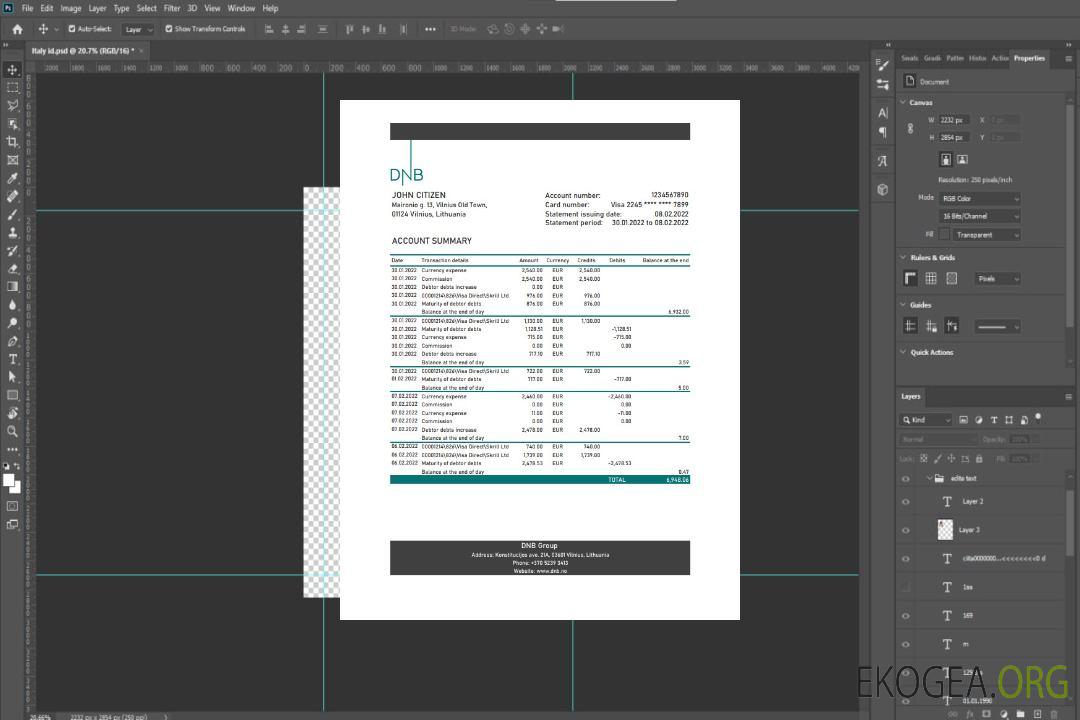 Relevé bancaire de la Lituanie DNB template